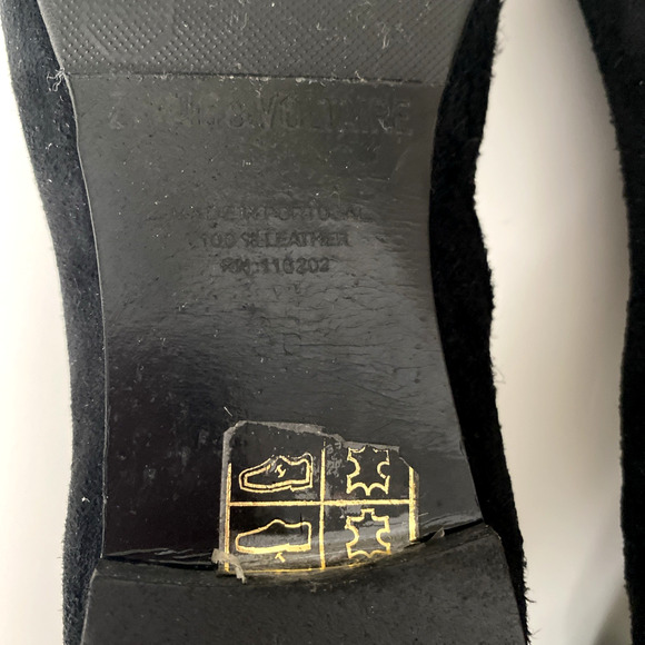 Zadig & Voltaire Ballet Flat Black Suede Round Toe Rhinestone Wings Leather 36 6 - Picture 12 of 12